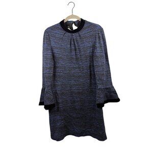 Donna Morgan Blue & Black Striped Long Sleeve Dress With Velvet Trim Size 10